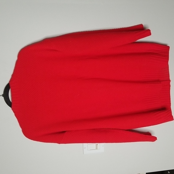 Womens Red Cardigan v neck drop shoulder mid length sweater - Picture 4 of 5
